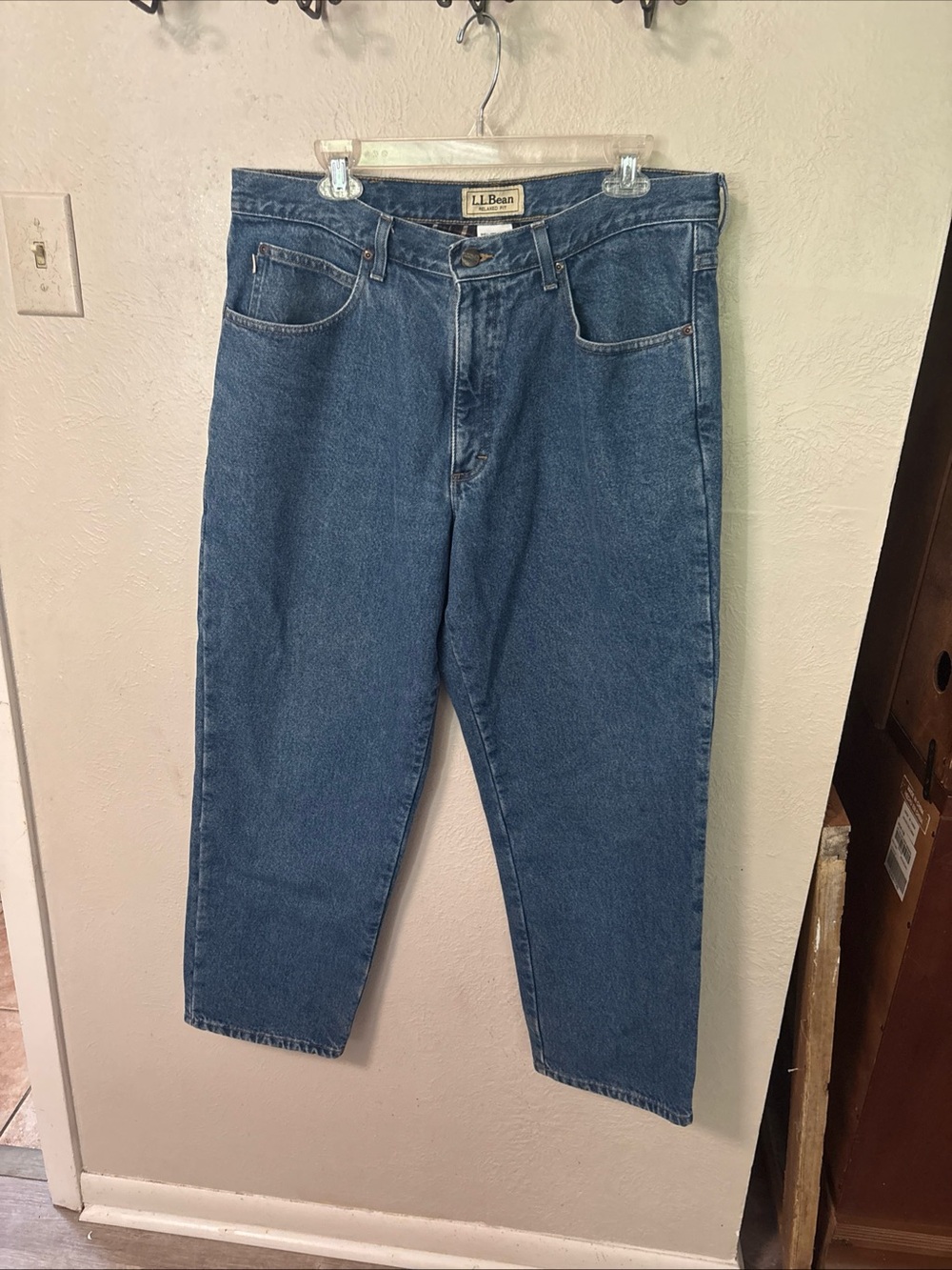 L.L. Bean Men's Relaxed Flannel Lined Straight-Leg Blue Jeans